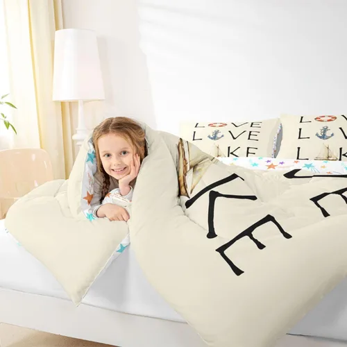 Vista 6 de Juego de edredón de casa del lago, tamaño individual, juego de ropa de cama con ancla náutica para niños, adolescentes y adultos, edredón retro