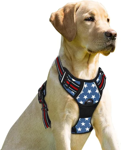 Vista 36 de BARKBAY Arnés Oxford sin tirones para perro con bolsillo para etiqueta de identificación, resistente, reflectante, fácil control para perros grandes