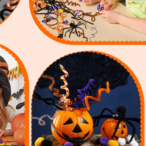 Vista 7 de Los juegos de 800 limpiadores de tuberías de Halloween incluyen 200 paquetes de 10 colores de tallos de chenilla, 200 unidades, 5 tamaños