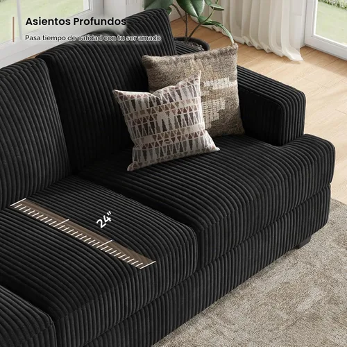 Vista 5 de COPIAE - Sofá con asiento profundo de 89 pulgadas, sofá de pana de 3 plazas Negro