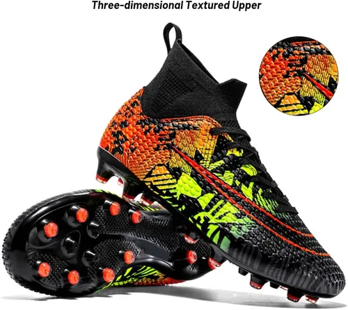 Vista 3 de Zapatos de fútbol de caña alta para hombre, antideslizantes, resistentes al desgaste, botas de fútbol con picos
