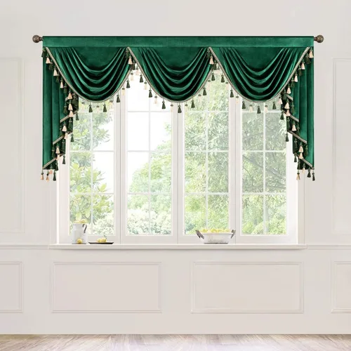 Vista 12 de VOGOL Cenefa de cortinas de terciopelo grueso para dormitorio, cenefas de cascada de lujo con aislamiento térmico dorado para sala de estar formal