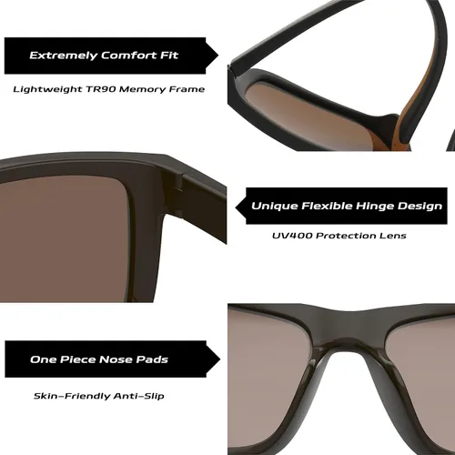 Vista 4 de Yaserra TAC - Lentes de sol cuadrados polarizados para hombres y mujeres, ligeros TR-90, marco de color, lentes de espejo con bloqueo UV