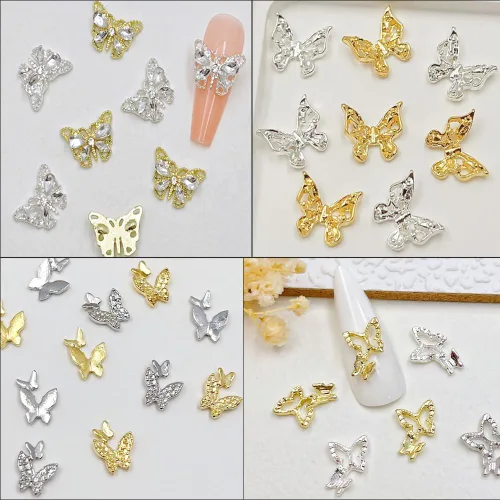 Vista 5 de 124 dijes de mariposa para uñas, oro y plata, dijes de mariposa 3D para diseño de uñas