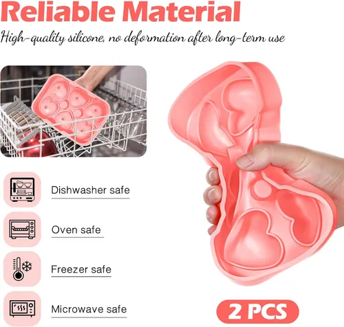 Vista 4 de Domensi 2 moldes grandes de hielo en forma de corazón 3D reutilizables de silicona con 6 formas de corazón para bricolaje, chocolate, dulces, Rosa