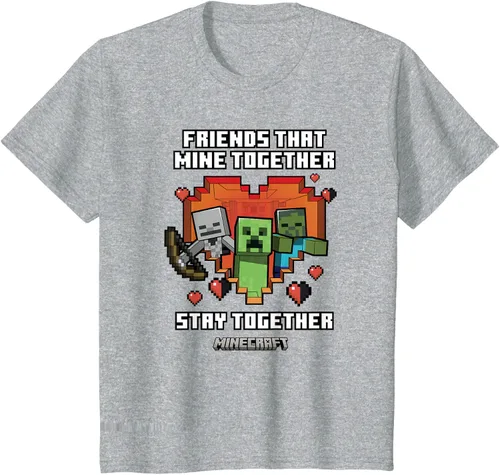 Vista 7 de Minecraft Camiseta de San Valentín Friends That Mine Together Mobs, Negro