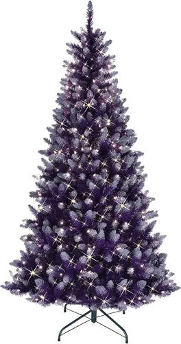 Vista 8 de Puleo International Árbol de Navidad artificial morado preiluminado, verde