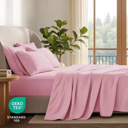 Vista 6 de Bare Home Juego de sábanas 1800 ultra suaves con 4 fundas de almohada 24 - rosa claro