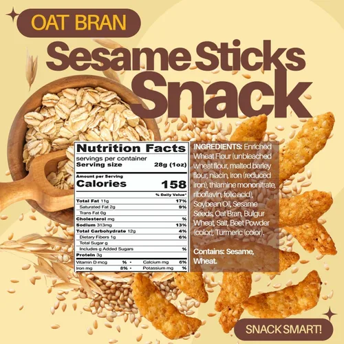 Vista 2 de SweetGourmet Palitos de sésamo de salvado de avena Snack saludable 2 libras