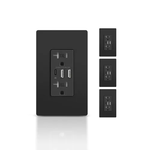 Vista 24 de TOPELER Toma de pared USB C negra, toma eléctrica de carga rápida de 30W 6.0Amp con 3 puertos USB (1*Tipo C y 2*Tipo A), receptáculo resistente a