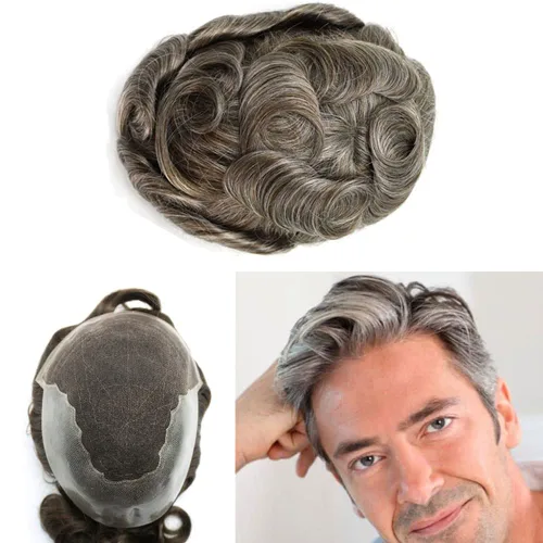 Vista 73 de Mens Toupee Swiss Lace Mens Hair Piece Sistema de reemplazo de cabello para hombres Toupee para hombres Cabello humano nudo blanqueado protesis