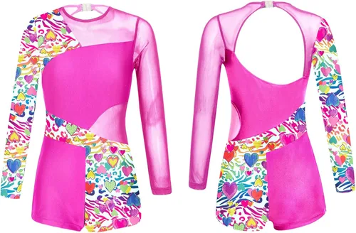 Vista 3 de Leotardo de gimnasia de manga larga con estampado metálico para niñas, ballet, danza, pantalón corto