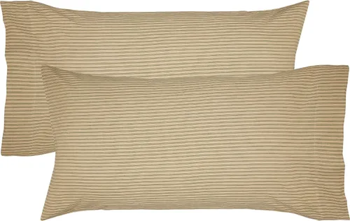 Vista 4 de Juego de 2 fundas de almohada de algodón a rayas color caqui y marrón