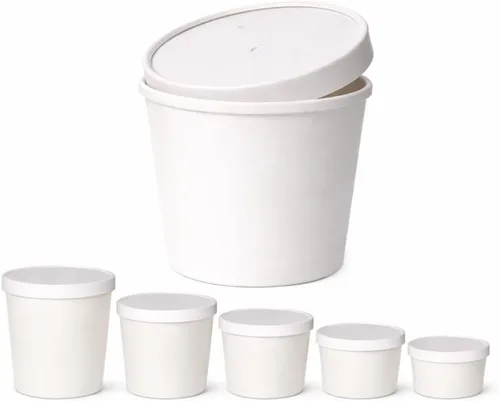 Vista 6 de Cuencos de sopa de papel kraft ecológicos Vasos desechables de papel kraft con tapa Contenedores marrones – Tazas de sopa ideales
