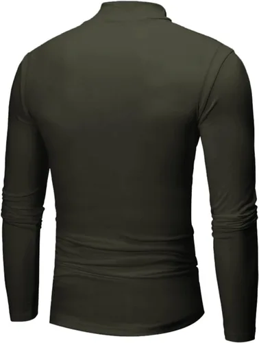 Vista 4 de Camisetas negras para hombre 2023 de manga larga cuello alto cálido suéter casual suave cómodo sólido Mock Pullover Undershirt