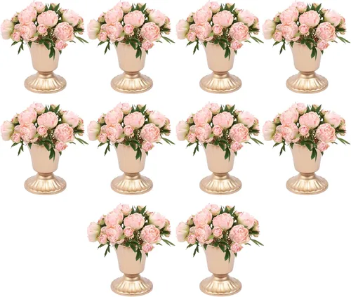 Vista 15 de Juego de 10 portavelas de metal dorado de 10.2 pulgadas de alto, florero, arreglo floral, candelabro, candelabro, portavelas para bodas, fiestas