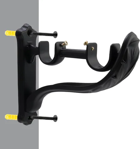 Vista 8 de 2 piezas de soportes dobles para varilla de cortina, soportes negros retro de montaje en pared para ganchos de varilla de cortina con tornillo