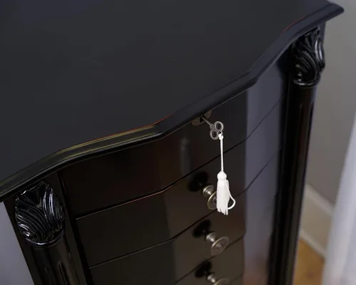 Vista 30 de Hives and Honey Florence Jewelry Armoire - Organizador de almacenamiento de joyas con 8 cajones forrados de fieltro, espejo de tocador, rollos