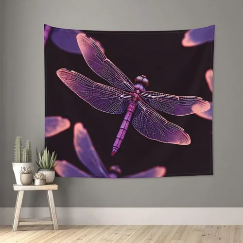 Vista 5 de RLDOBOFE Tapestry Wall Tapestry for Living Room purple dragonfly Wall Hanging Soft Tapestries Wall Decoration for Bedroom Fashion Decor Tapestries