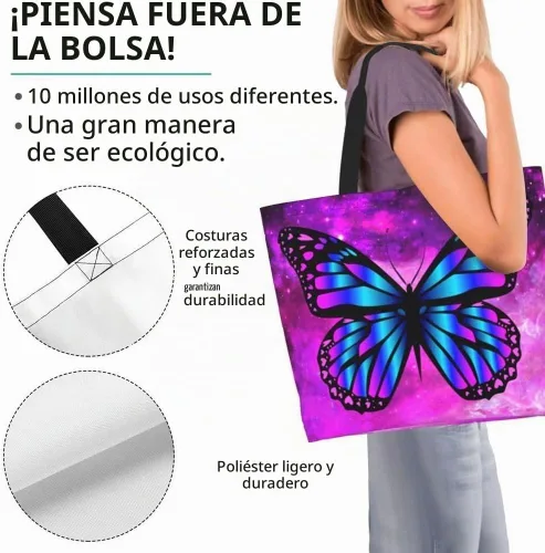Vista 4 de Bolsa de compras reutilizable para mujer, bolsa de lona para compras casual, bolsa de hombro para viajes, playa y compras, regalos de Navidad