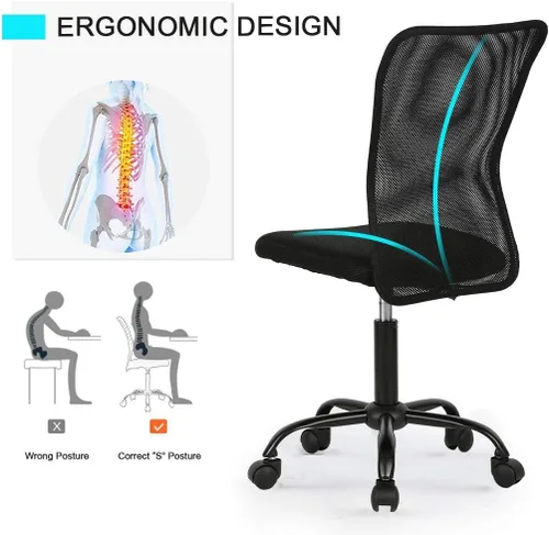 Vista 2 de Silla de oficina, silla de computadora con soporte lumbar, ergonómica, respaldo medio, malla ajustable, altura ajustable, silla giratoria sin