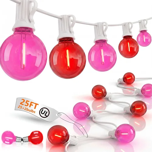 Vista 11 de Guirnalda de luces LED para exteriores, G40, de 25 pies, impermeable, con 27 bombillas inastillables, luces colgantes de decoración de Navidad al