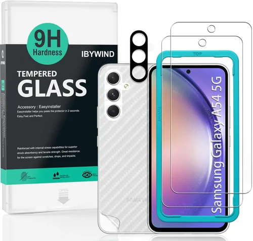 Vista 12 de Ibywind Protector de pantalla para SamSung Galaxy A51, con 2 piezas de vidrio templado, 1 protector de lente de cámara, 1 película de fibra