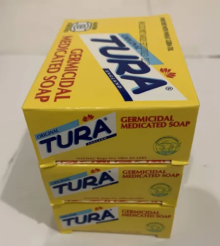 Vista 3 de Tura Jabón medicado germicida (Savon Germicida Medicamente) 65 gramos (2.29 oz) Paquete de 3 barras.