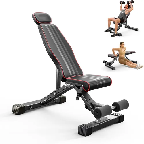 Vista 9 de Banco de pesas ajustable/plegable, banco de entrenamiento de gimnasio en casa de 660 libras, banco de ejercicios de levantamiento de asiento
