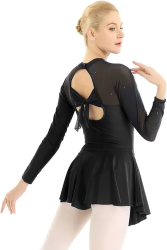 Vista 3 de Freebily Leotardo térmico de manga larga para mujer, patinaje sobre hielo, ballet, danza, gimnasia Negro