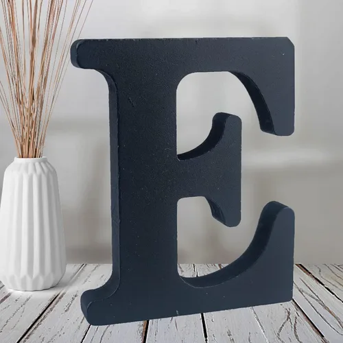 Vista 12 de AOCEAN Letras de madera negra de 6 pulgadas Letras de madera sin terminar para decoración de pared Letras decorativas de pie Rebanadas Tablero