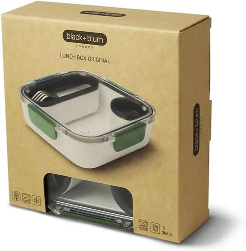Vista 10 de BLACK + BLUM Contenedor de alimentos estilo caja Bento con compartimento Lonchera empacada con tenedor de viaje de acero inoxidable, a prueba