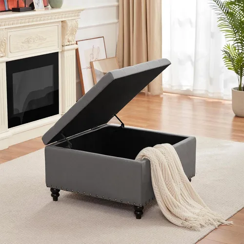 Vista 8 de HUIMO Otomana cuadrada de almacenamiento, mesa de centro otomana con almacenamiento para sala de estar (gris)