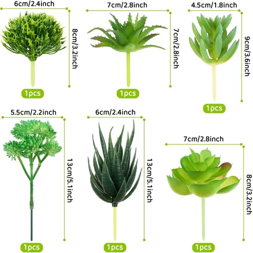 Vista 2 de QUOZUO Plantas suculentas verdes, 6 mini plantas suculentas falsas para manualidades, decoración floral de pared y oficina (excluyendo macetas)