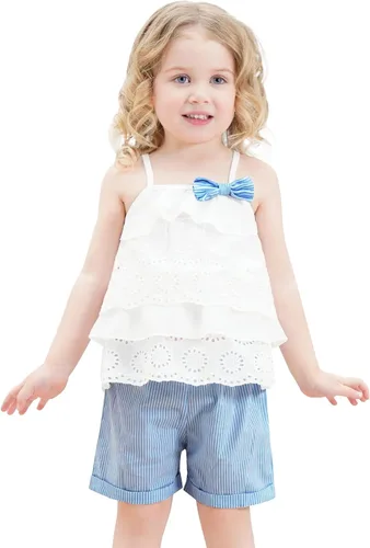 Vista 7 de Hipea Ropa de verano para bebés y niñas pequeñas, camisola con volantes, lunares y pantalones cortos casuales, ropa para recién nacida