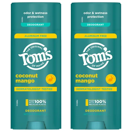 Vista 9 de Tom's of Maine Desodorante natural sin aluminio de coco y mango para mujeres y hombres, se transparenta, protección contra olores y humedad