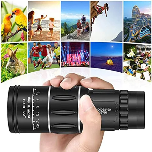 Vista 5 de Telescopio monocular de 16 x 52 pulgadas con soporte para teléfono inteligente y trípode monoculares compactos de prisma de alta potencia