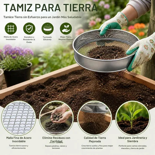 Vista 8 de Juego de tamiz de suelo con 3 mallas de tamiz para roca y arena, acero inoxidable