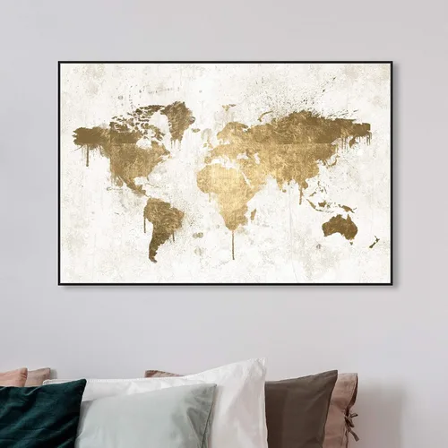 Vista 4 de Mapas y banderas enmarcadas en lienzo con diseño de mapas y banderas de Mapamundi White Gold