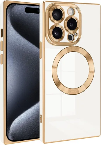 Vista 13 de Funda magnética para iPhone 15 compatible con Magsafe, TPU suave plateado a prueba de rayones con lente totalmente cubierta compatible con carga