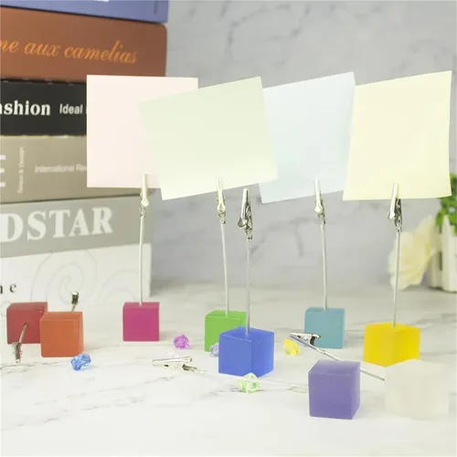 Vista 5 de Memo Clip Holders Stand with Alligator Clasp 50 PCS Cube Stand Photo Holders,Resin Base Memo Note Clips,Table Wedding Place Card Clamp(Aqua)