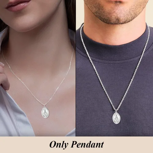 Vista 4 de Auriga Fine Jewelry Colgante de plata de ley 925 chapado en rodio sólido de medalla milagrosa (L-1.514in, W-0.793in), regalo para mujer, Metal, No