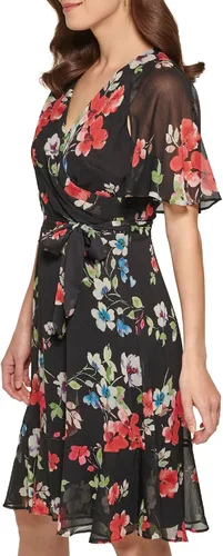 Vista 2 de DKNY Vestido ajustado y acampanado con cuello en V para mujer