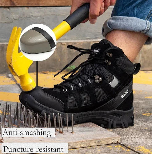 Vista 2 de SUADEX Botas con punta de acero para hombres y mujeres, botas de trabajo antideslizantes, botas de seguridad con punta compuesta