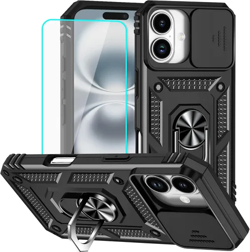 Vista 47 de HNHYGETE Funda para iPhone 12 Pro Max con protector de pantalla: [grado militar de 20 pies probada en caídas] Funda protectora para cámara Negro