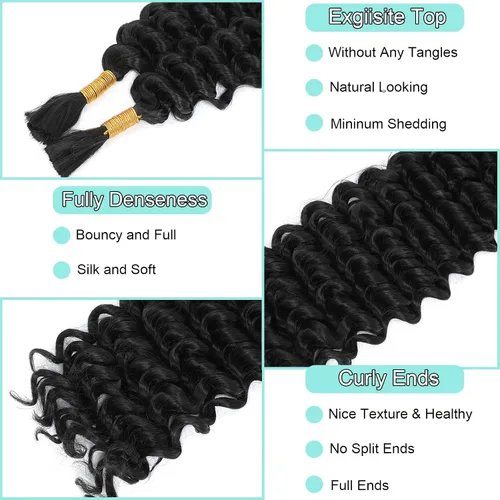 Vista 3 de Mezcla de cabello humano para trenzar, cabello sintético rizado bohemio para trenzar, trenzas bohemias de 16 pulgadas, 4 paquetes de 110g/paquete
