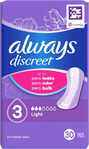 Vista 10 de Always Discreet - Toallas para incontinencia adulta para mujer, absorción ligera, longitud regular, toallas posparto, 30