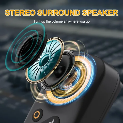 Vista 3 de Altavoz Bluetooth portátil, Bluetooth 5.4 Clip en altavoz inalámbrico con micrófono, función TWS, 12 horas de reproducción, IPX5 impermeable, mini