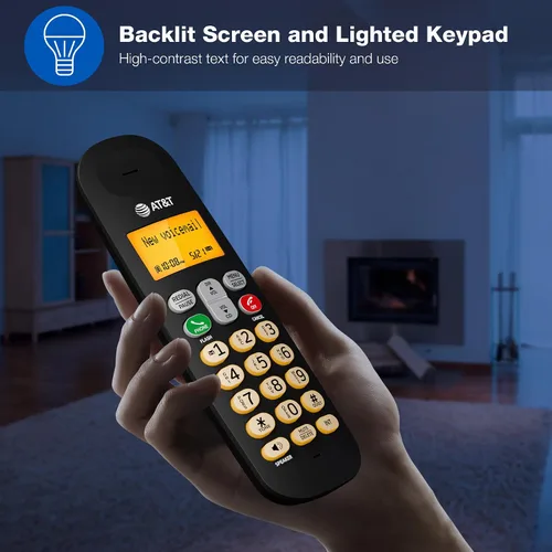 Vista 4 de AT&T Teléfono inalámbrico EL1101 DECT 6.0 Identificador de llamadas, teclado iluminado, pantalla LCD, altavoz dúplex completo, modo ECO, modo
