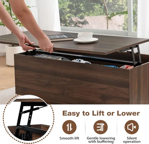 Vista 4 de HOMMPA Mesa de centro moderna con tapa elevable con almacenamiento para sala de estar, mesa de centro LED, mesa de comedor de madera con 2 cajones